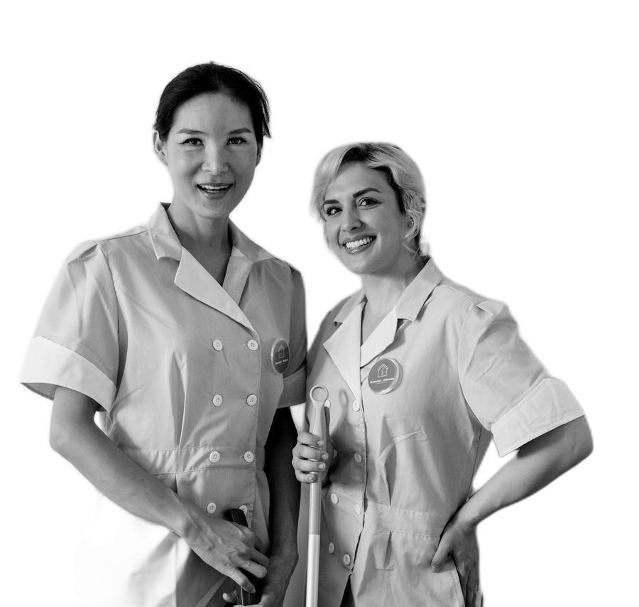 Two professional cleaners in uniform, part of the Janivoa network